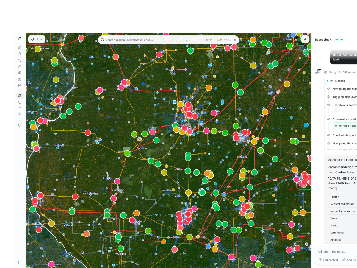 Basepoint site intelligence map with parcel search results